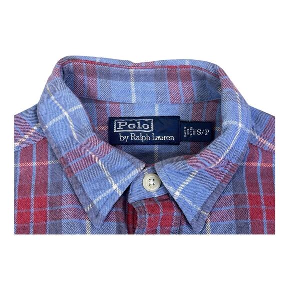 Ralph Lauren Flannel Shirt Mens Small Blue Red Plaid Long Sleeve Button Up - Picture 11 of 13